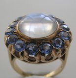 retro yellow gold moonstone and saphire ring